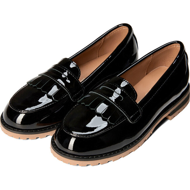 Francie Glossy Patent Leather Loafers, Black