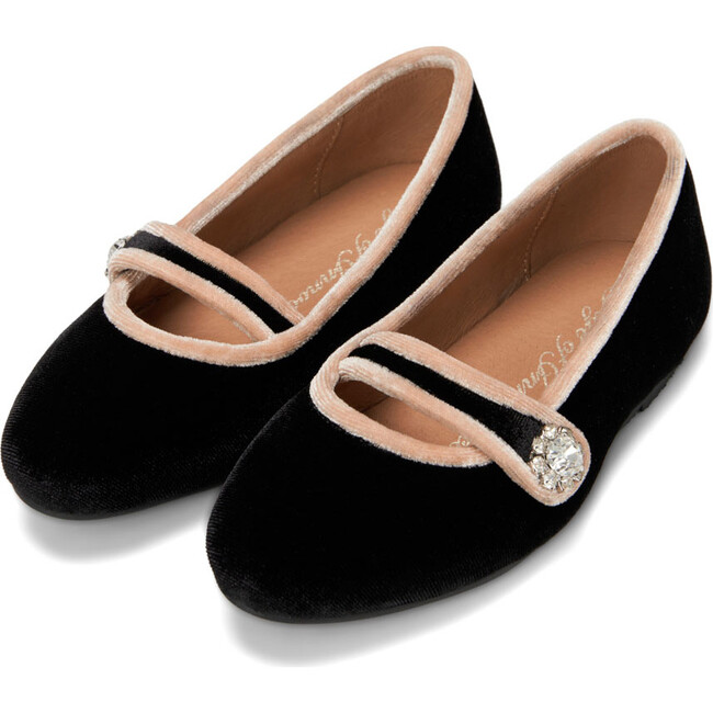 Fifi Velvet Almond Toe Mary Jane Ballerina Shoes, Black & Beige