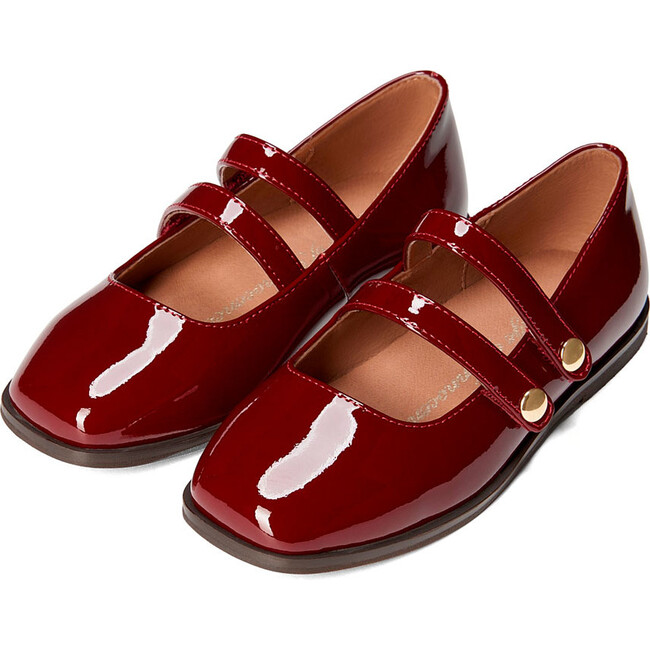 Diana Glossed-Leather 2-Strap Mary Jane Shoes, Burgundy
