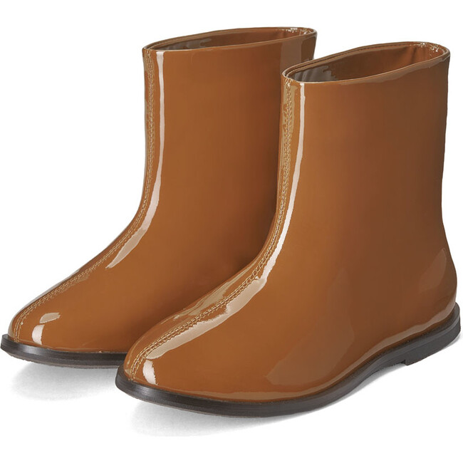 Lila Patent Leather Straight Boots, Caramel