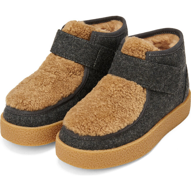 Kai Wool Velcro Strap Ankle Boots, Dark Grey & Beige