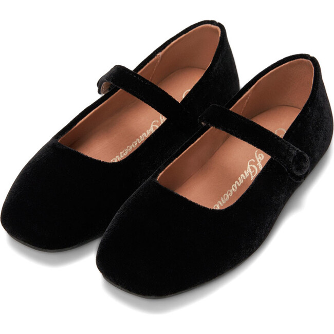 Cleo Velvet Square Toes Mary Jane Style Ballet Flats, Black