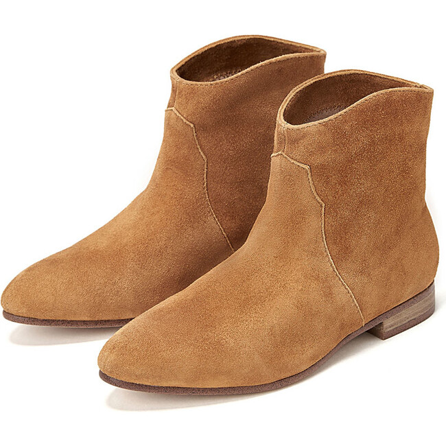 Cassie Velvet Suede Pointed Toe Ankle Boots, Camel