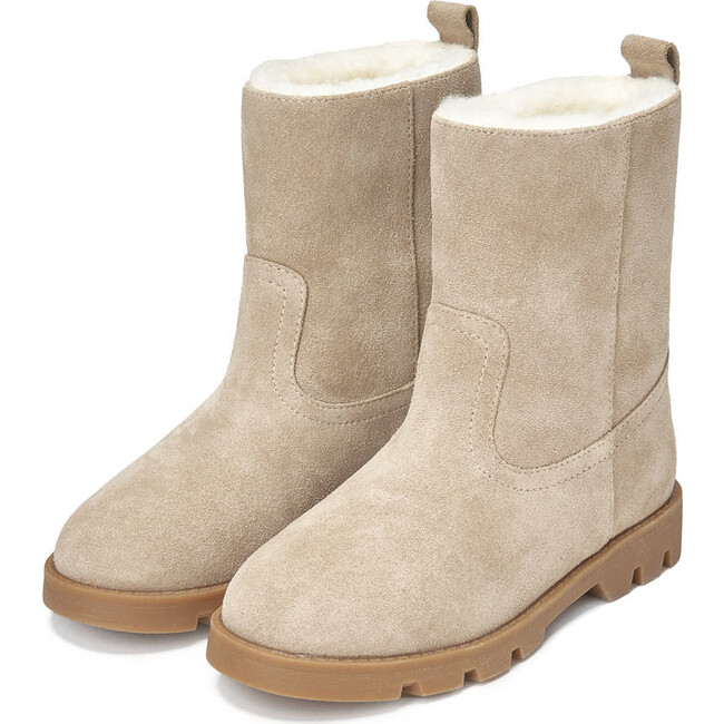 Carine Shearling Lined Suede Ankle Boots, Light Beige