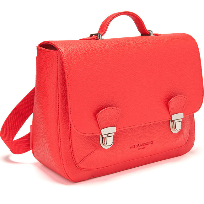 Boston Leather School Bag, Red - Backpacks - 3