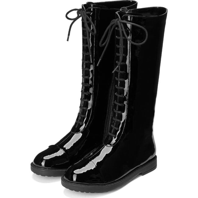 Blair Patent Leather Lace-Up Front Zipped High Boots, Black