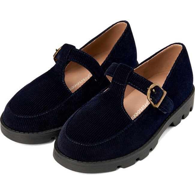 Berta Ribbed Velvet Mary Janes, Navy
