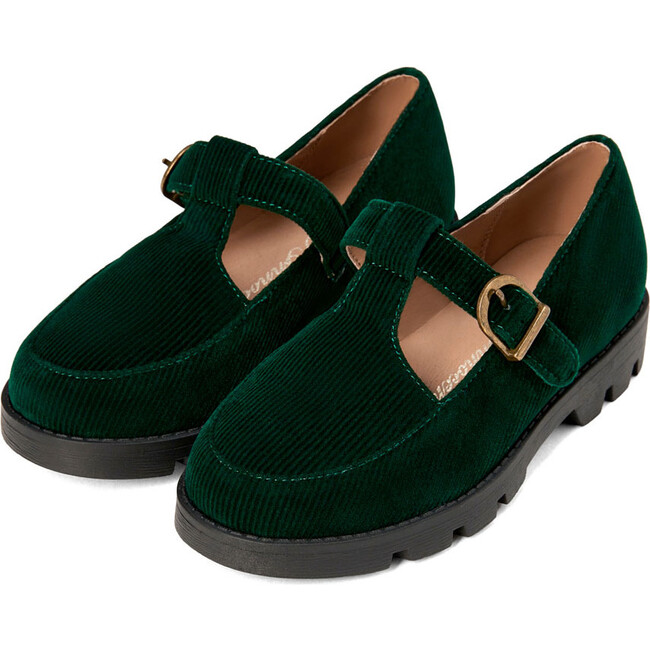 Berta Ribbed Velvet Mary Janes, Green