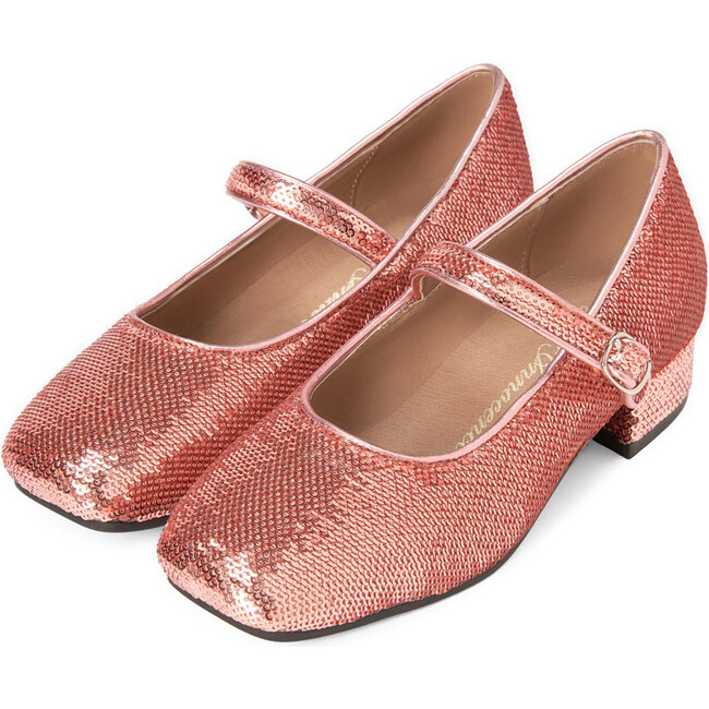 Agnese Heeled Sequins Mary Jane Shoes, Pink