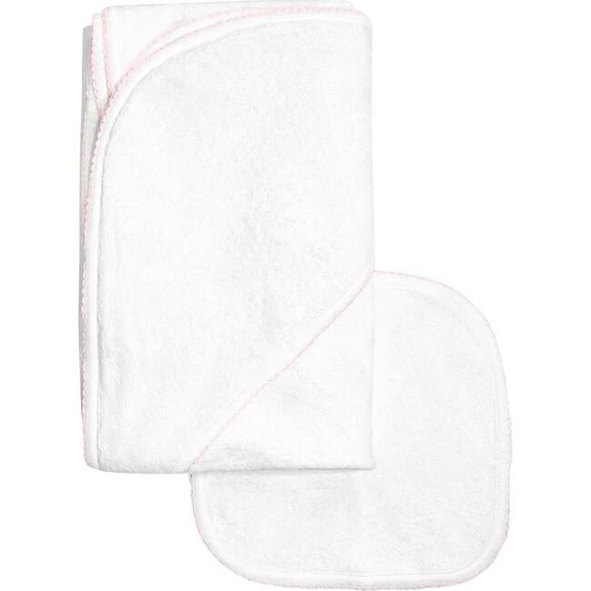 Terry/Picot Baby Towel + Wash Set in Light Pink