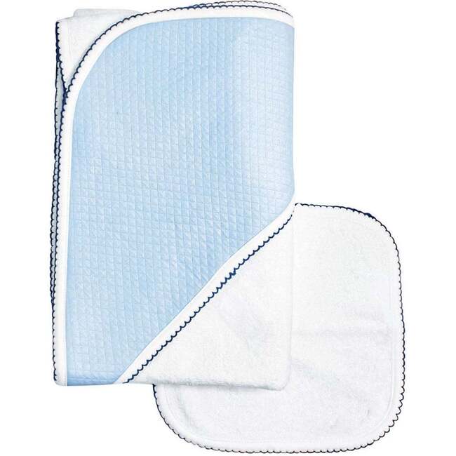 Diamond Baby Towel + Wash Set in Light Blue/Navy