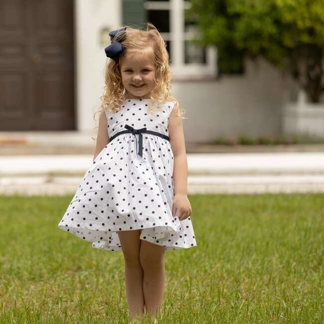 Betsy Dress, Narragansett Navy Polka Dots