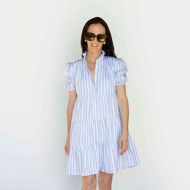 Women's The Julia Ruffle Collar Puff Sleeve Shirt Dress, Seabreeze Stripe