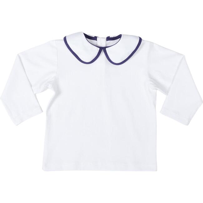 Teddy Peter Pan Collar Long Sleeve 2-Buttoned Shirt, Narragansett Navy - Shirts - 1