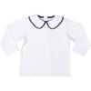 Teddy Peter Pan Collar Long Sleeve 2-Buttoned Shirt, Narragansett Navy - Shirts - 1 - thumbnail