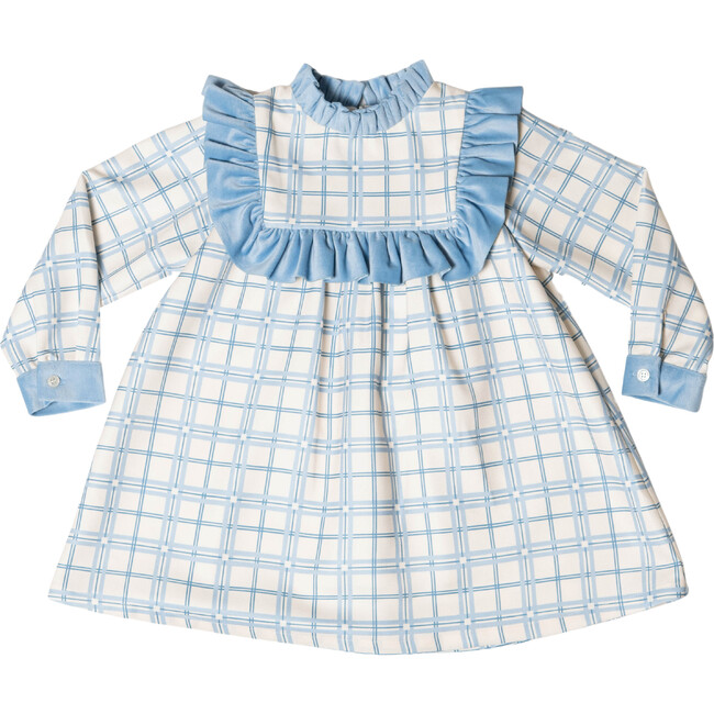 Nora Plaid Velvet Ruffle Neck Long Sleeve Dress, Pembroke - Dresses - 1