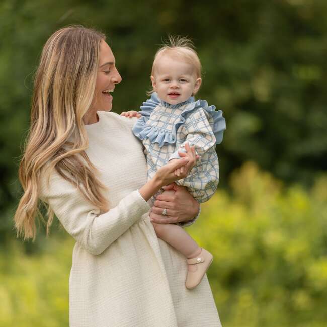 Nora Plaid Velvet Ruffle Neck Long Sleeve Bubble, Pembroke