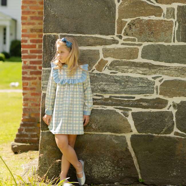 Nora Plaid Velvet Ruffle Neck Long Sleeve Dress, Pembroke - Dresses - 4