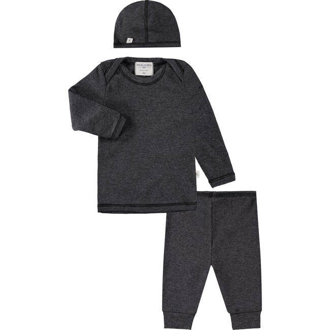 Baby Rib L/S Lap Tee, Legging, Cap Sets, Dark Gray
