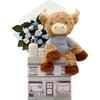 Personalized Harriet Highland Cow Welcome Baby Hamper, Blue - Mixed Apparel Set - 1 - thumbnail