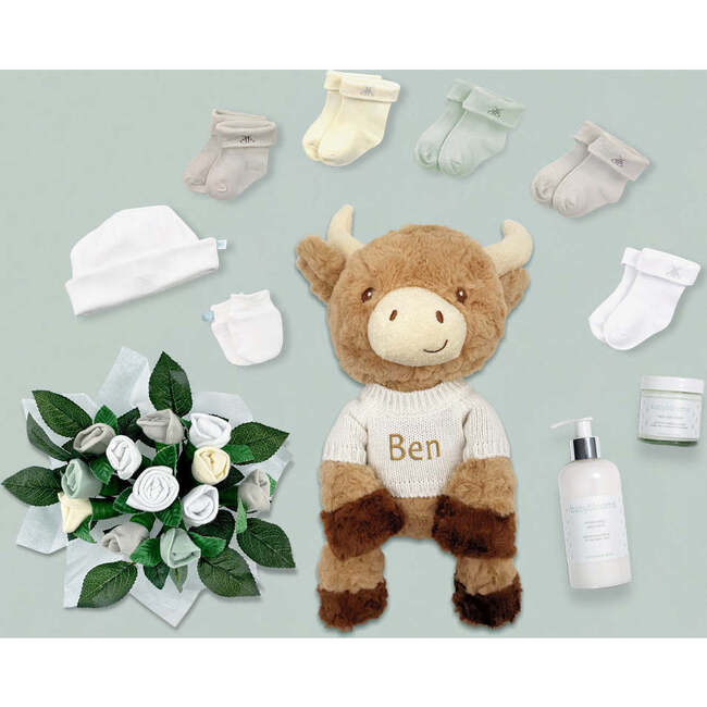 Personalized Harriet Highland Cow Welcome Baby Hamper, Neutral - Mixed Apparel Set - 7