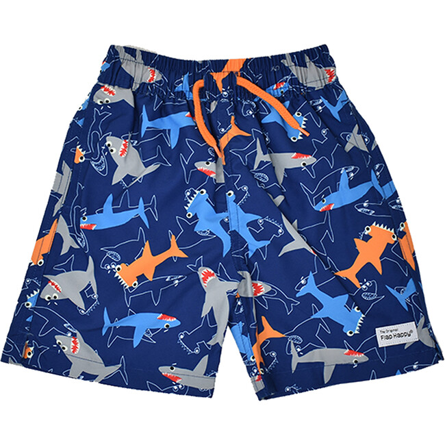 Wesley Swim Trunks with Mesh Liner, Shark Doodles - Swim Trunks - 1
