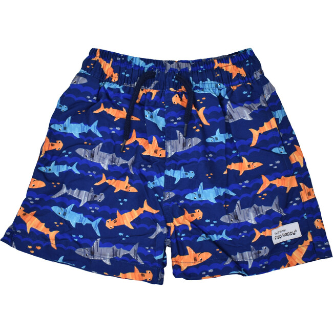 UPF 50+ Wesley Swim Trunks With Mesh Liner, Artsy Sharks