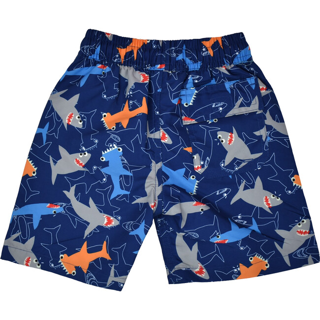 Wesley Swim Trunks with Mesh Liner, Shark Doodles - Swim Trunks - 2