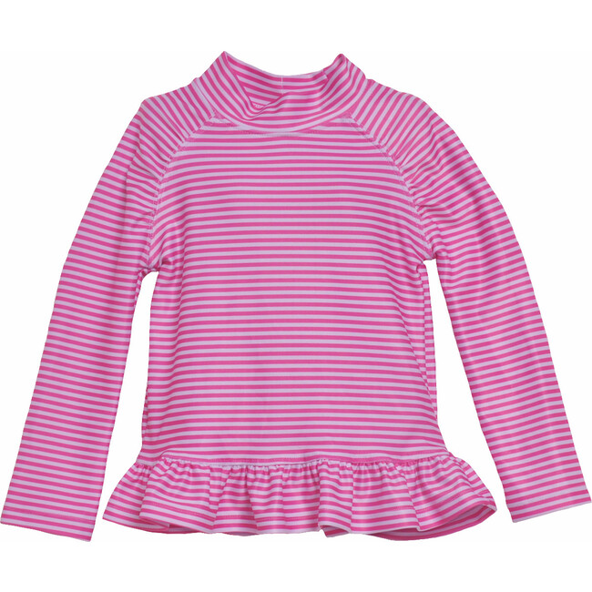 Ruffle Rash Guard, Pink Preppy Stripe