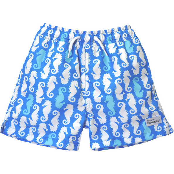 UPF 50 Wesley Mesh Liner Swim Trunks, Seahorse Parade Blue