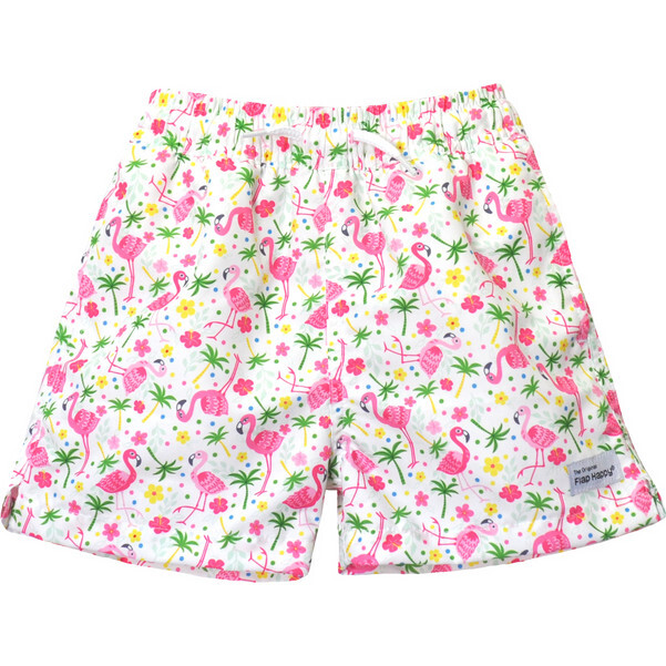 UPF 50 Wesley Mesh Liner Swim Trunks, Flamingo Party