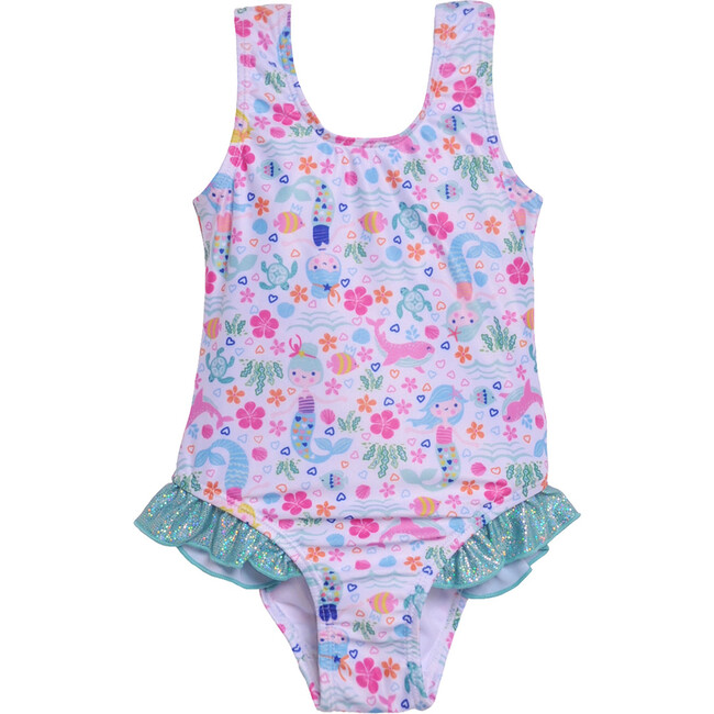 Delaney Hip Ruffle Swimsuit, Mermaid Lagoon - One Pieces - 1