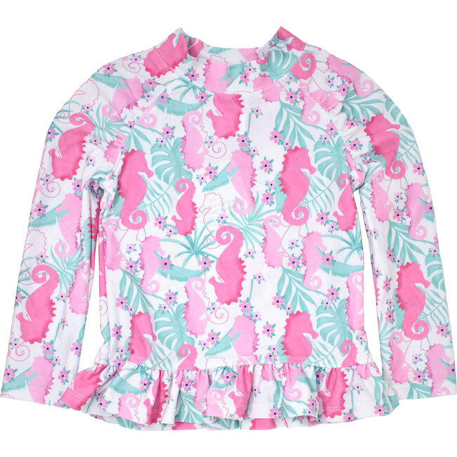 UPF 50, Ruffle Rash Guard Swim Top, Magic Seahorse