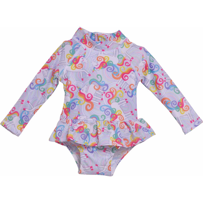 Alissa Infant Ruffle Rash Guard Swimsuit, Unicorn Magic - One Pieces - 1