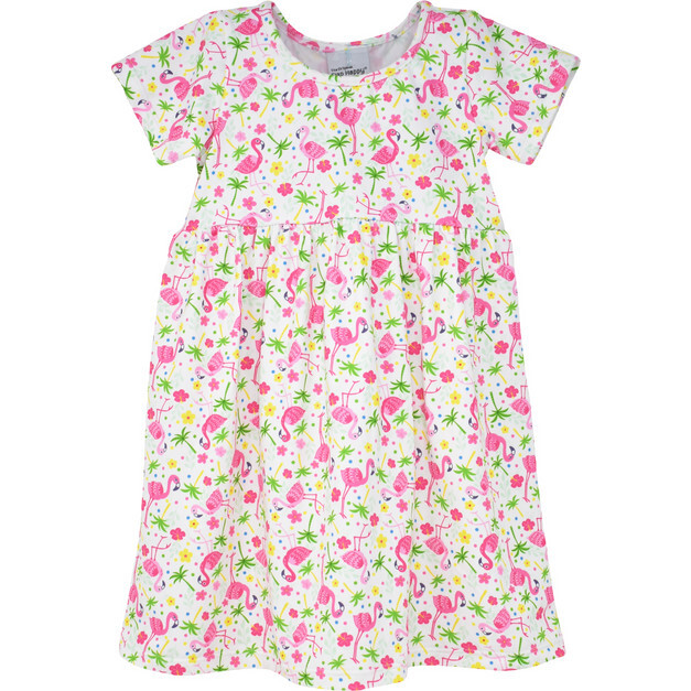 UPF 50 Laya Short Sleeve Tee Dress, Flamingo Party - Flap Happy Dresses |  Maisonette