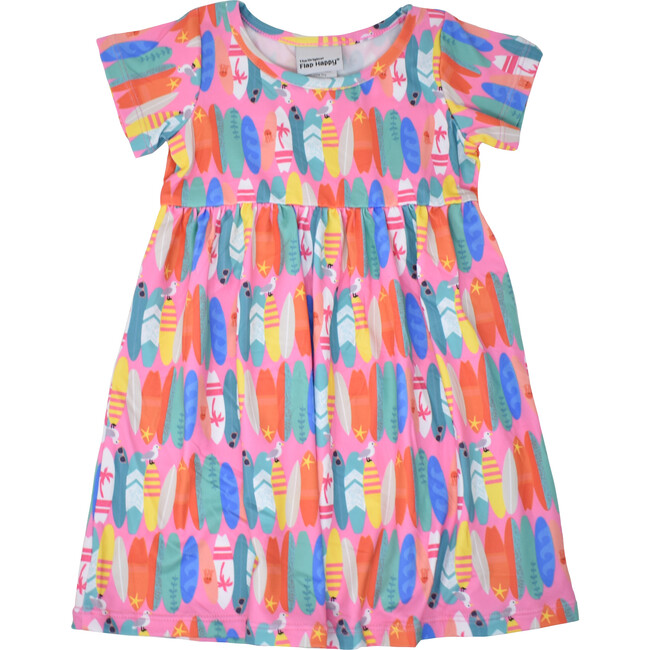 UPF 50+ Laya Short Sleeve Tee Dress, Pink Beach Boards - Dresses - 1
