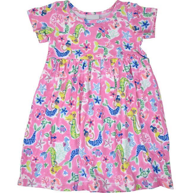 UPF 50+ Laya Short Sleeve Tee Dress, Mystic Mermaids - Dresses - 1