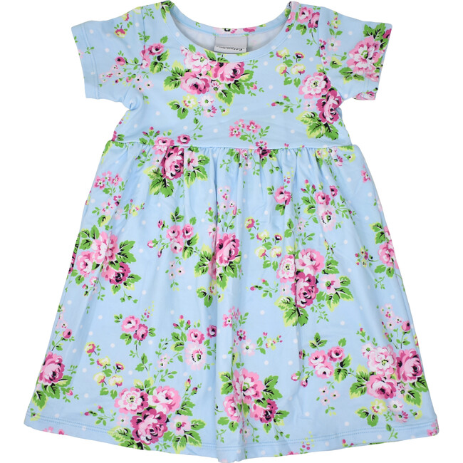 UPF 50+ Laya Short Sleeve Tee Dress, Blue Country Floral - Dresses - 1