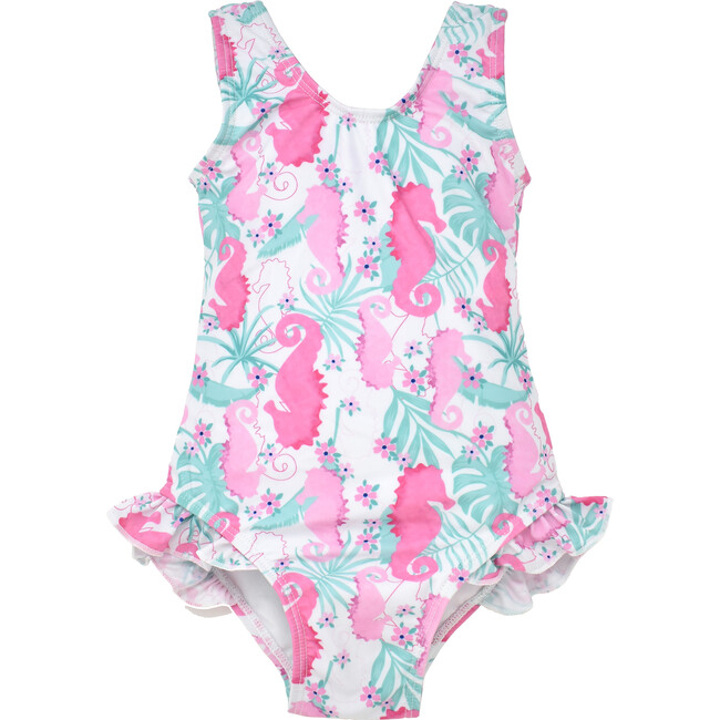 UPF 50 Delaney Hip Ruffle Swimsuit, Magic Seahorse