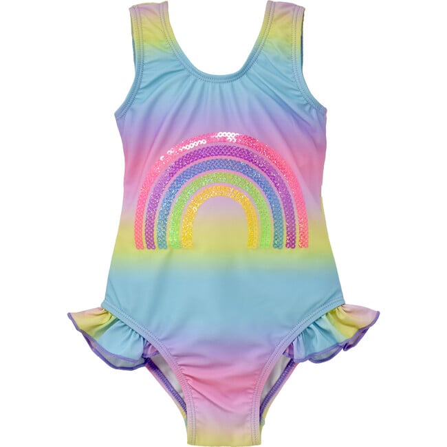 UPF 50+ Simone Sequin Hip Ruffle Swimsuit, Sequin Rainbow - One Pieces - 1
