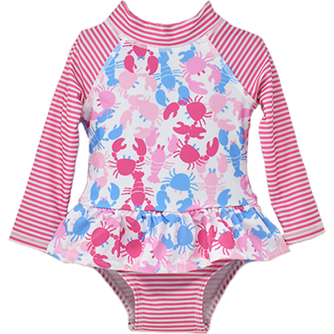 Alissa Infant Ruffle Rash Guard Swimsuit, Pink Lobster - One Pieces - 1