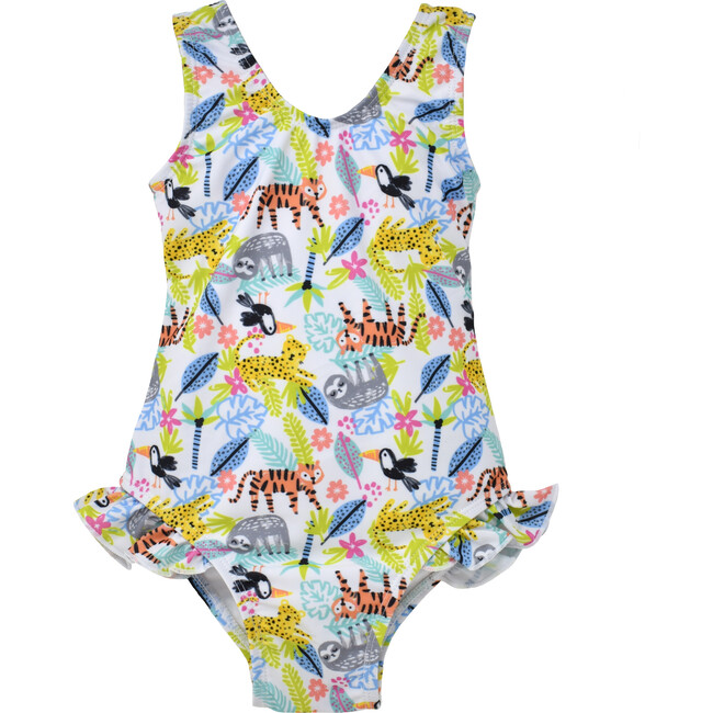 UPF 50+ Delaney Hip Ruffle Swimsuit, Wild Jungle - One Pieces - 1
