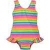 Delaney Hip Ruffle Swimsuit, Neon Stripe - One Pieces - 1 - thumbnail