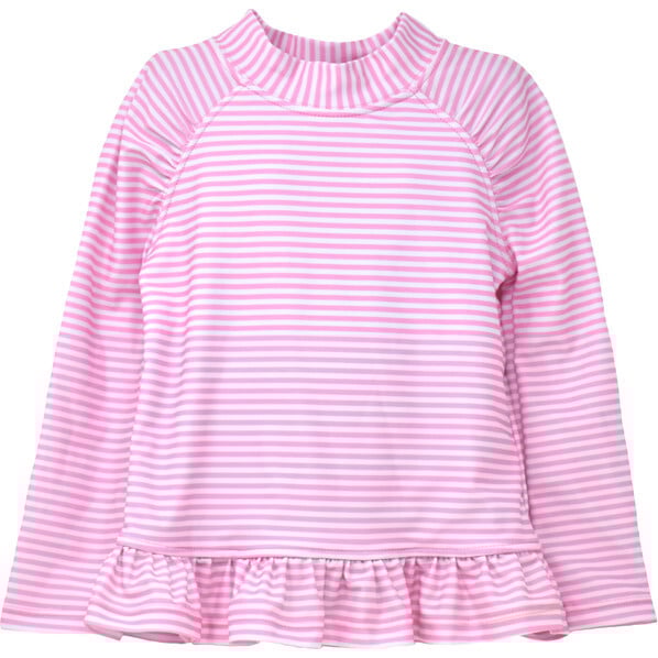 UPF 50 Graphic Rash Guard Swim Top, Sweet Pink Stripe