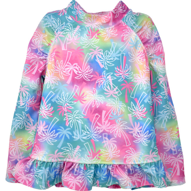 UPF 50+ Ruffle Rash Guard, Pink Tropical Palms