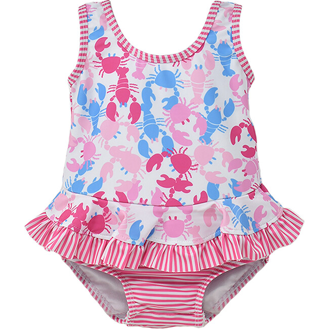 UPF 50 Stella Infant Ruffle Swimsuit, Pink Lobster - One Pieces - 1