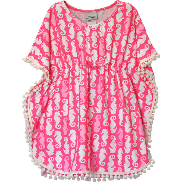 UPF 50 Kaia Beach Swim Cover-Up, Happy Pink Seahorses
