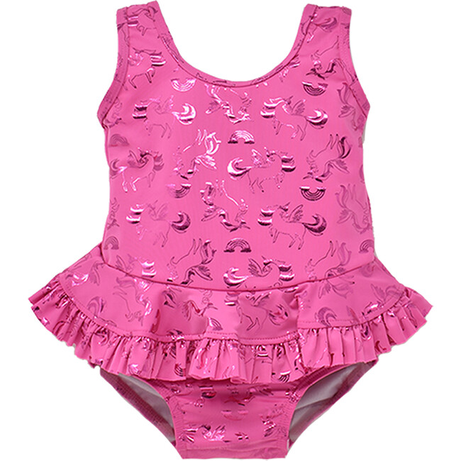 Stella Infant Ruffle Swimsuit, Fancy Unicorns - One Pieces - 1