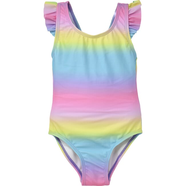 UPF 50+ Lili One-Piece Swimsuit With Ruffles And Bow, Rainbow Ombre - One Pieces - 1
