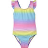 UPF 50+ Lili One-Piece Swimsuit With Ruffles And Bow, Rainbow Ombre - One Pieces - 1 - thumbnail